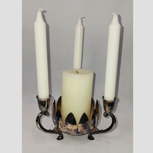 Vintage Italy FB Rogers Lotus Candelabra Candleholder Silver Plated Brass - Picture 4 of 6